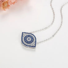 Load image into Gallery viewer, Blue and White Stone Eye-Shaped Evil Eye Silver Necklace - Necklace