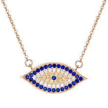 Load image into Gallery viewer, Blue and White Stone Eye-Shaped Evil Eye Silver Necklaces - NecklaceRose Gold