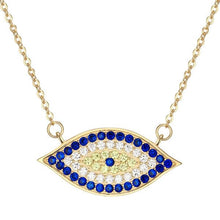 Load image into Gallery viewer, Blue and White Stone Eye-Shaped Evil Eye Silver Necklaces - NecklaceGold