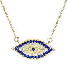 Load image into Gallery viewer, Blue and White Stone Eye-Shaped Evil Eye Silver Necklaces - NecklaceRose Gold