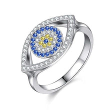 Load image into Gallery viewer, Blue and White Stone Eye Shaped Evil Eye Silver Ring - Ring8