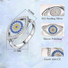 Load image into Gallery viewer, Blue and White Stone Eye Shaped Evil Eye Silver Ring - Ring8