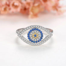 Load image into Gallery viewer, Blue and White Stone Eye Shaped Evil Eye Silver Ring - Ring8
