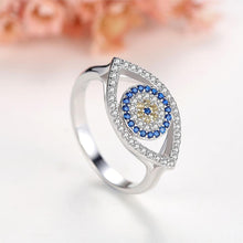 Load image into Gallery viewer, Blue and White Stone Eye Shaped Evil Eye Silver Ring - Ring8