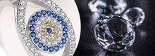 Load image into Gallery viewer, Blue and White Stone Eye Shaped Evil Eye Silver Ring - Ring8