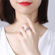 Load image into Gallery viewer, Blue and White Stone Eye Shaped Evil Eye Silver Ring - Ring8