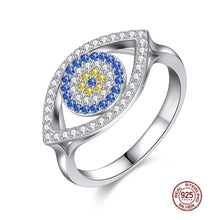 Load image into Gallery viewer, Blue and White Stone Eye Shaped Evil Eye Silver Ring - Ring8