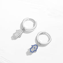 Load image into Gallery viewer, Blue and White Stone Hamsa Hand Silver Drop Earrings - EarringsRose Gold