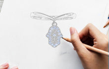 Load image into Gallery viewer, Blue and White Stone Hamsa Hand Silver Drop Ring - Ring7