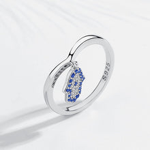 Load image into Gallery viewer, Blue and White Stone Hamsa Hand Silver Drop Ring - Ring7