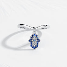 Load image into Gallery viewer, Blue and White Stone Hamsa Hand Silver Drop Ring - Ring7