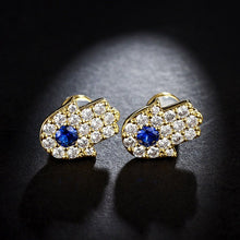 Load image into Gallery viewer, Blue and White Stone Hamsa Hand Silver Stud Earrings - Earrings