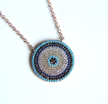 Load image into Gallery viewer, Blue and White Stone Mosaic Evil Eye Silver Necklace - Jewellery