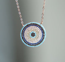Load image into Gallery viewer, Blue and White Stone Mosaic Evil Eye Silver Necklace - Jewellery