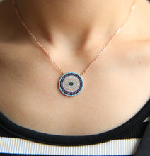 Load image into Gallery viewer, Blue and White Stone Mosaic Evil Eye Silver Necklace - Jewellery