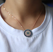Load image into Gallery viewer, Blue and White Stone Mosaic Evil Eye Silver Necklace - Jewellery