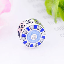 Load image into Gallery viewer, Blue and White Stone Pattern Evil Eye Silver Charm Bead - Charm Bead