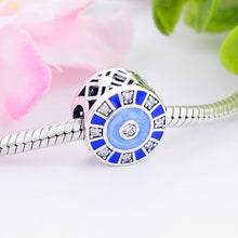 Load image into Gallery viewer, Blue and White Stone Pattern Evil Eye Silver Charm Bead - Charm Bead