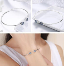 Load image into Gallery viewer, Blue and White Stone Star Design Open Cuff Evil Eye Silver Bracelet - Bracelet