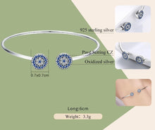 Load image into Gallery viewer, Blue and White Stone Star Design Open Cuff Evil Eye Silver Bracelet - Bracelet