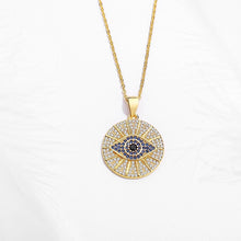Load image into Gallery viewer, Blue and White Stone Studded Circular Evil Eye Necklace - NecklaceRose Gold18" inches or 45 cm