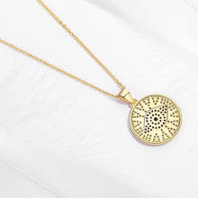 Load image into Gallery viewer, Blue and White Stone Studded Circular Evil Eye Necklace - NecklaceRose Gold18" inches or 45 cm
