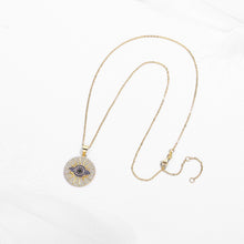 Load image into Gallery viewer, Blue and White Stone Studded Circular Evil Eye Necklace - NecklaceRose Gold18" inches or 45 cm