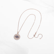 Load image into Gallery viewer, Blue and White Stone Studded Circular Evil Eye Necklace - NecklaceRose Gold18" inches or 45 cm