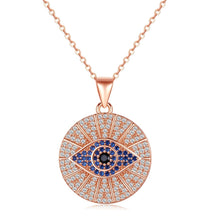 Load image into Gallery viewer, Blue and White Stone Studded Circular Evil Eye Necklace - NecklaceRose Gold18" inches or 45 cm
