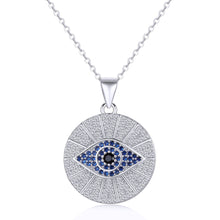 Load image into Gallery viewer, Blue and White Stone Studded Circular Evil Eye Necklace - NecklaceRose Gold18" inches or 45 cm