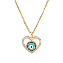 Load image into Gallery viewer, Blue and White Stone Studded Heart Shaped Evil Eye Pendant Necklace - Jewellery