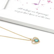 Load image into Gallery viewer, Blue and White Stone Studded Heart Shaped Evil Eye Pendant Necklace - Jewellery