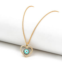 Load image into Gallery viewer, Blue and White Stone Studded Heart Shaped Evil Eye Pendant Necklace - Jewellery