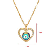 Load image into Gallery viewer, Blue and White Stone Studded Heart Shaped Evil Eye Pendant Necklace - Jewellery