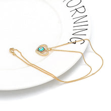 Load image into Gallery viewer, Blue and White Stone Studded Heart Shaped Evil Eye Pendant Necklace - Jewellery
