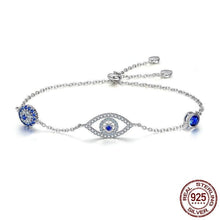 Load image into Gallery viewer, Blue and White Stone Triple Evil Eye Silver Bracelet - Bracelet