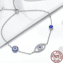 Load image into Gallery viewer, Blue and White Stone Triple Evil Eye Silver Bracelet - Bracelet