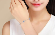 Load image into Gallery viewer, Blue and White Stone Triple Evil Eye Silver Bracelet - Bracelet