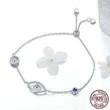 Load image into Gallery viewer, Blue and White Stone Triple Evil Eye Silver Bracelet - Bracelet