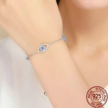 Load image into Gallery viewer, Blue and White Stone Triple Evil Eye Silver Bracelet - Bracelet