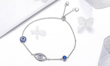 Load image into Gallery viewer, Blue and White Stone Triple Evil Eye Silver Bracelet - Bracelet