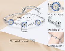 Load image into Gallery viewer, Blue and White Stone Triple Evil Eyes Silver Bracelet - BraceletRose Gold