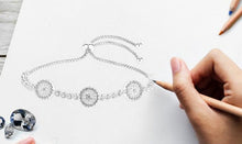 Load image into Gallery viewer, Blue and White Stone Triple Evil Eyes Silver Bracelet - BraceletRose Gold