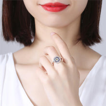 Load image into Gallery viewer, Blue and White Stones Cluster Evil Eye Silver Ring - Ring6