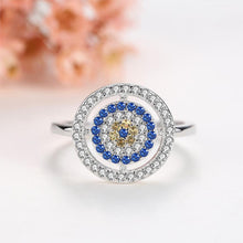 Load image into Gallery viewer, Blue and White Stones Cluster Evil Eye Silver Ring - Ring6