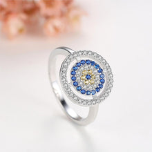Load image into Gallery viewer, Blue and White Stones Cluster Evil Eye Silver Ring - Ring6