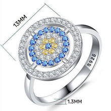 Load image into Gallery viewer, Blue and White Stones Cluster Evil Eye Silver Ring - Ring6