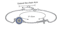 Load image into Gallery viewer, Blue and White Stones Evil Eye with Holy Cross Silver Bracelet - Bracelet