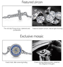 Load image into Gallery viewer, Blue and White Stones Evil Eye with Holy Cross Silver Bracelet - Bracelet