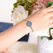 Load image into Gallery viewer, Blue and White Stones Evil Eye with Holy Cross Silver Bracelet - Bracelet